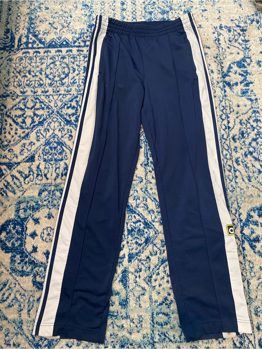 Adidas Side Button Navy Blue Track Pants with White Side Stripes